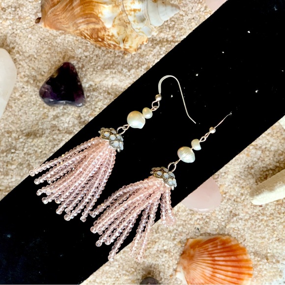 Genuine Pearl Jellyfish Tassel Earrings in Sterling Silver - Picture 4 of 4